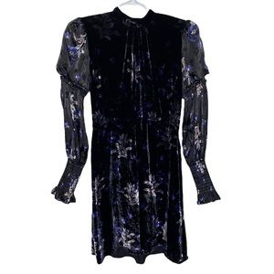 Rebecca Taylor Violet floral satin burnout and velvet dress size 0